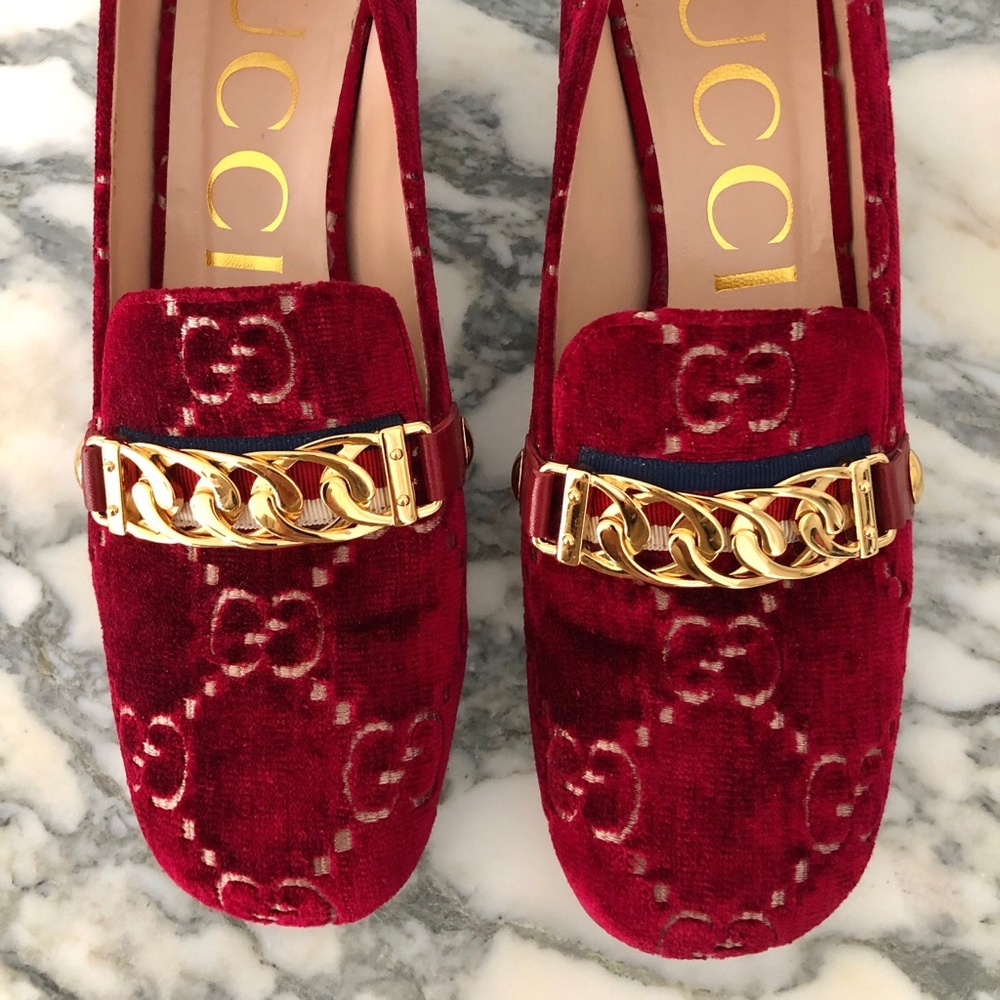 Sylvie GG velvet mix-heel loafer